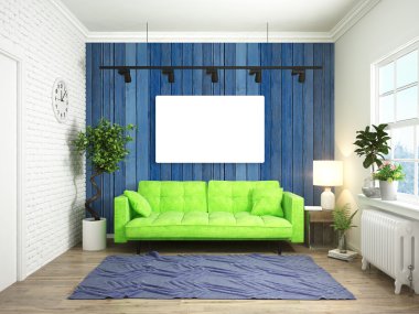 Modern parlak iç. 3D render