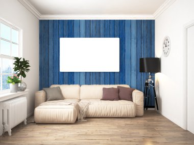 Modern parlak iç. 3D render