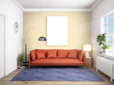 Modern parlak iç. 3D render