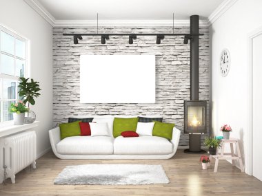 Modern parlak iç. 3D render