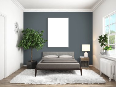 Modern parlak iç. 3D render