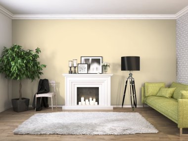 Modern parlak iç. 3D render