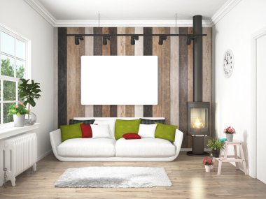 Modern parlak iç. 3D render