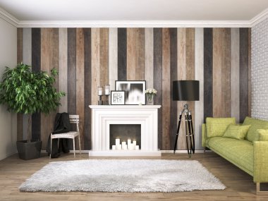 Modern parlak iç. 3D render