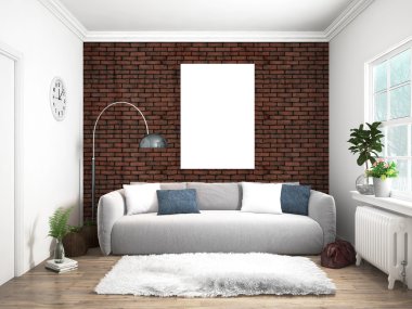 Modern parlak iç. 3D render