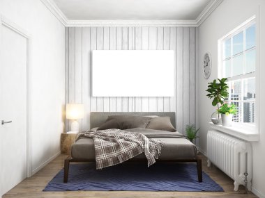 Modern parlak iç. 3D render