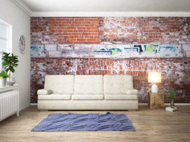 Modern parlak iç. 3D render