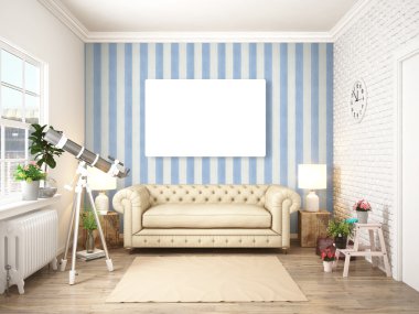 Modern parlak iç. 3D render