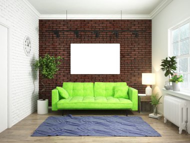 Modern parlak iç. 3D render