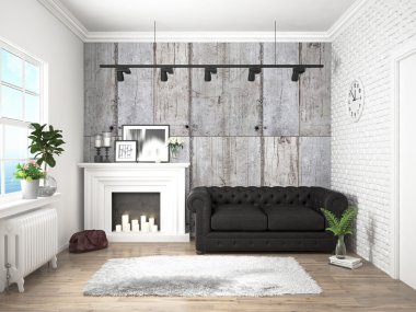 Modern parlak iç. 3D render