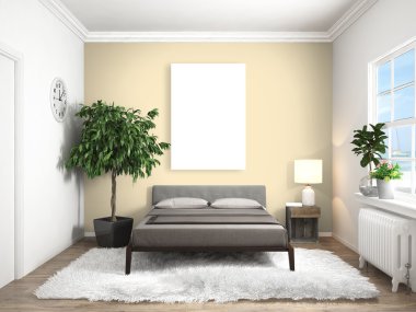 Modern parlak iç. 3D render