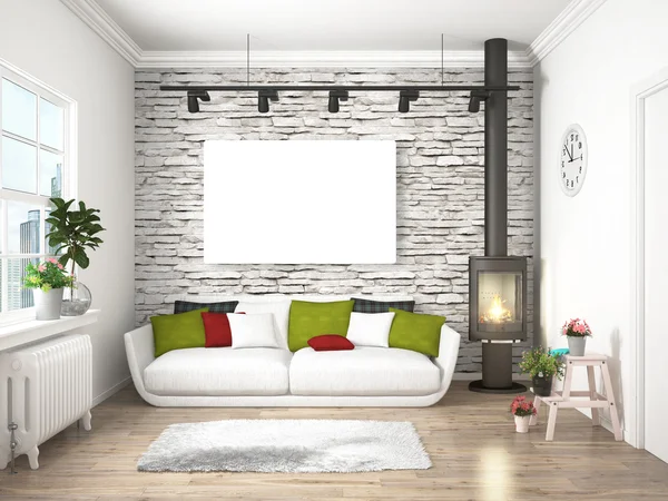 Modern parlak iç. 3D render