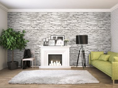 Modern parlak iç. 3D render