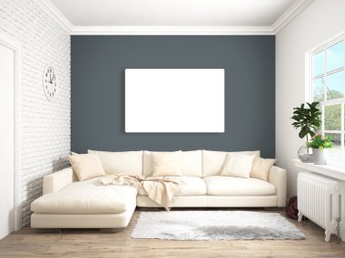 Modern parlak iç. 3D render