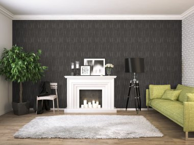 Modern parlak iç. 3D render