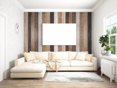 Modern parlak iç. 3D render