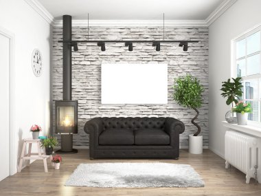 Modern parlak iç. 3D render