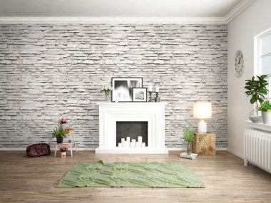 Modern parlak iç. 3D render