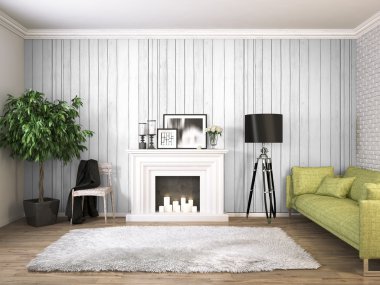 Modern parlak iç. 3D render