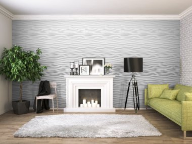 Modern parlak iç. 3D render