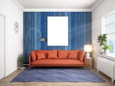 Modern parlak iç. 3D render