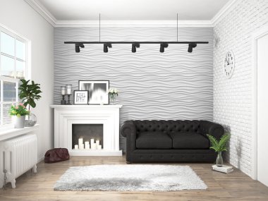 Modern parlak iç. 3D render