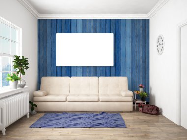 Modern parlak iç. 3D render