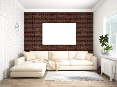 Modern parlak iç. 3D render