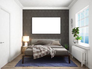 Modern parlak iç. 3D render