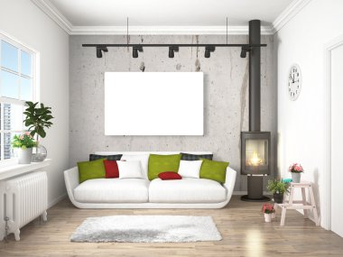 Modern parlak iç. 3D render