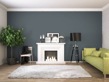 Modern parlak iç. 3D render