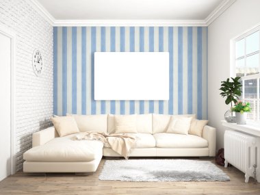 Modern parlak iç. 3D render