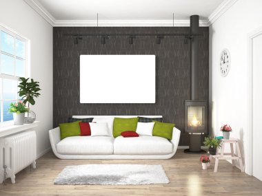 Modern parlak iç. 3D render