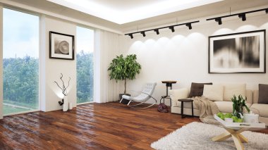 Modern parlak iç. 3D render