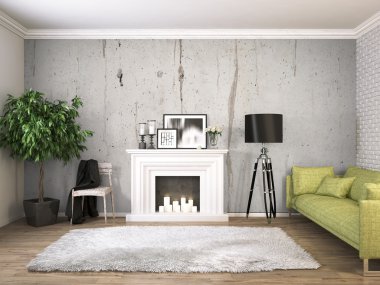 Modern parlak iç. 3D render