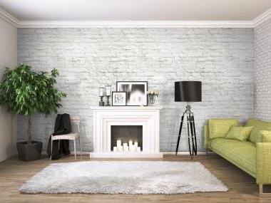 Modern parlak iç. 3D render