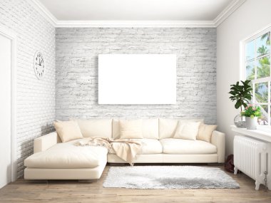 Modern parlak iç. 3D render