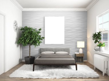 Modern parlak iç. 3D render