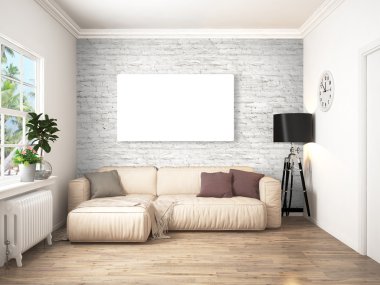 Modern parlak iç. 3D render