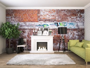 Modern parlak iç. 3D render