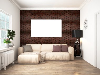 Modern parlak iç. 3D render