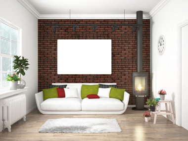 Modern parlak iç. 3D render