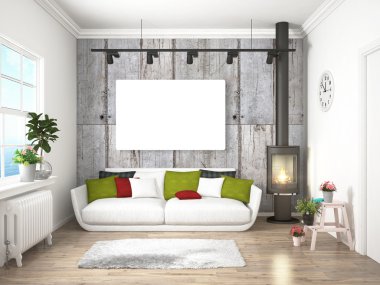 Modern parlak iç. 3D render