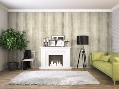 Modern parlak iç. 3D render