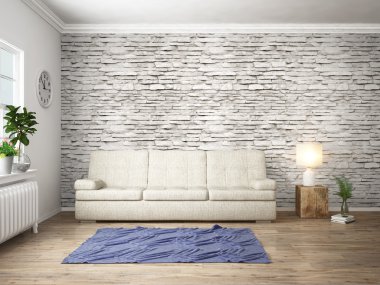 Modern parlak iç. 3D render