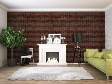 Modern parlak iç. 3D render