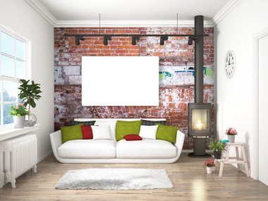 Modern parlak iç. 3D render