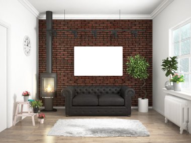 Modern parlak iç. 3D render