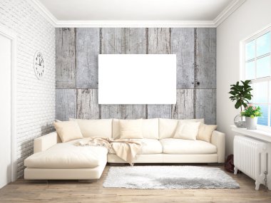 Modern parlak iç. 3D render