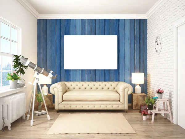 Modern parlak iç. 3D render